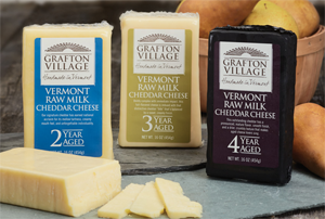 picture of three blocks of Grafton Village Cheeses